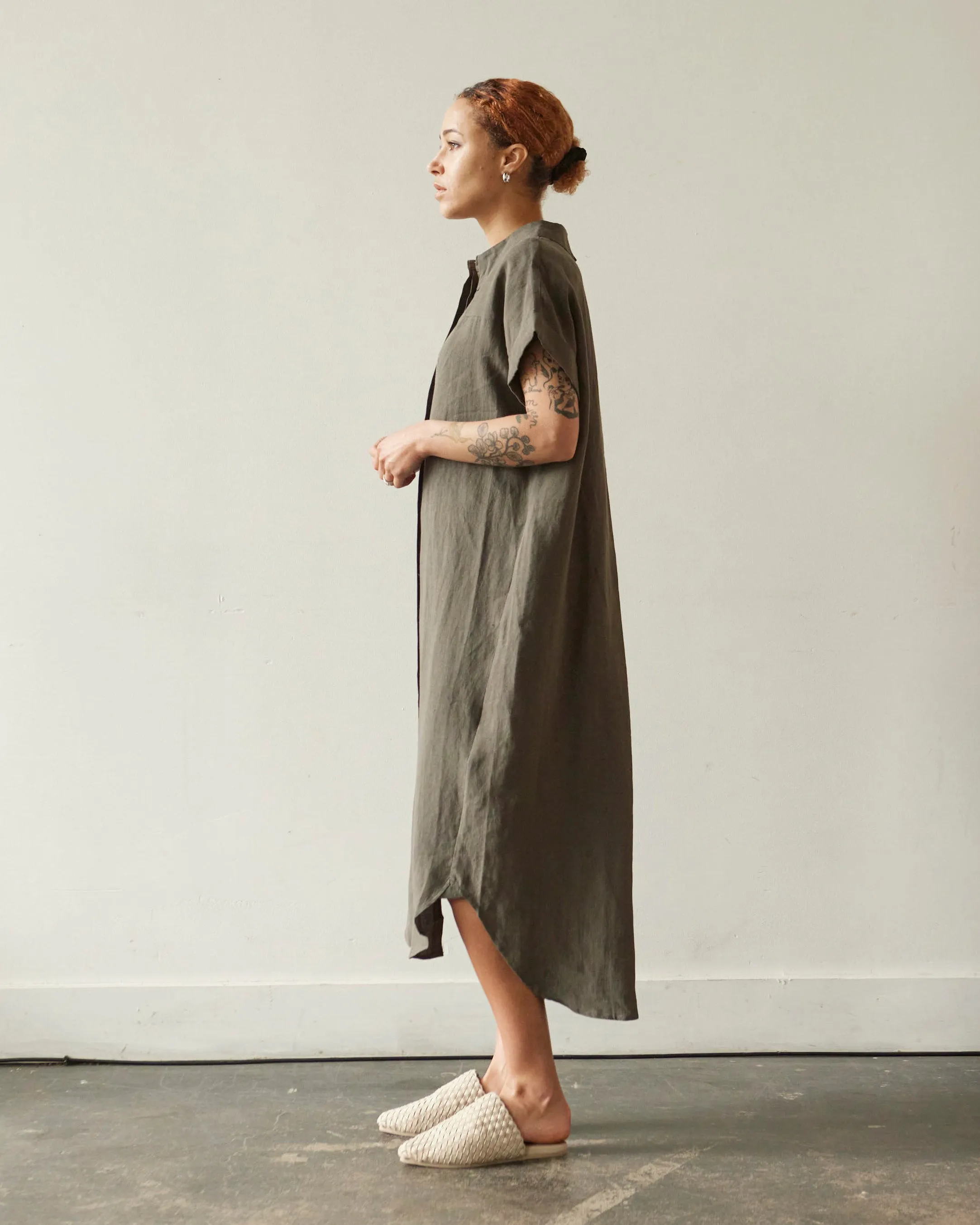 7115 Linen Maxi Shirtdress, Dark Oak