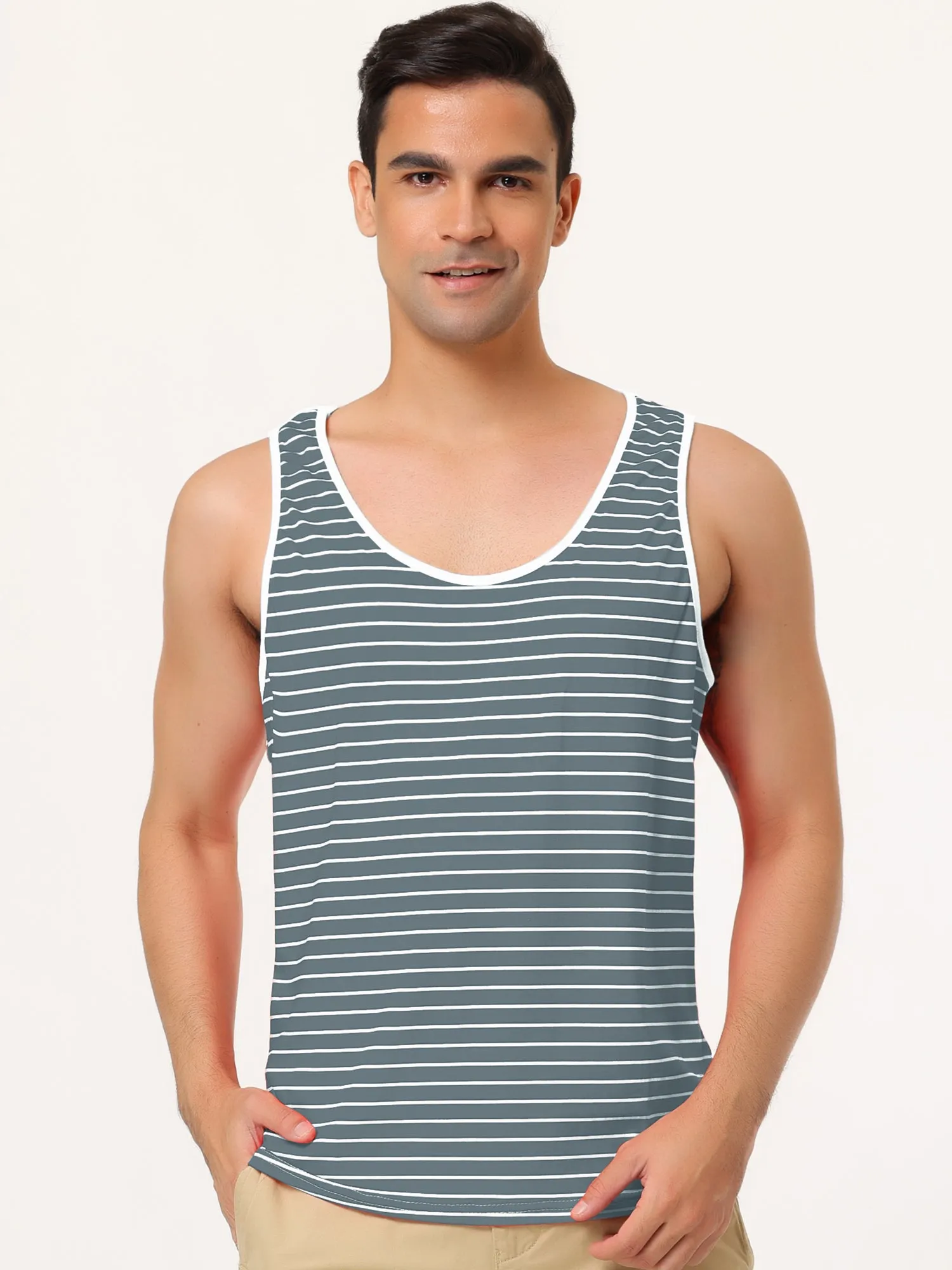 Basic Striped Crew Neck Sleeveless Vest Tank Top