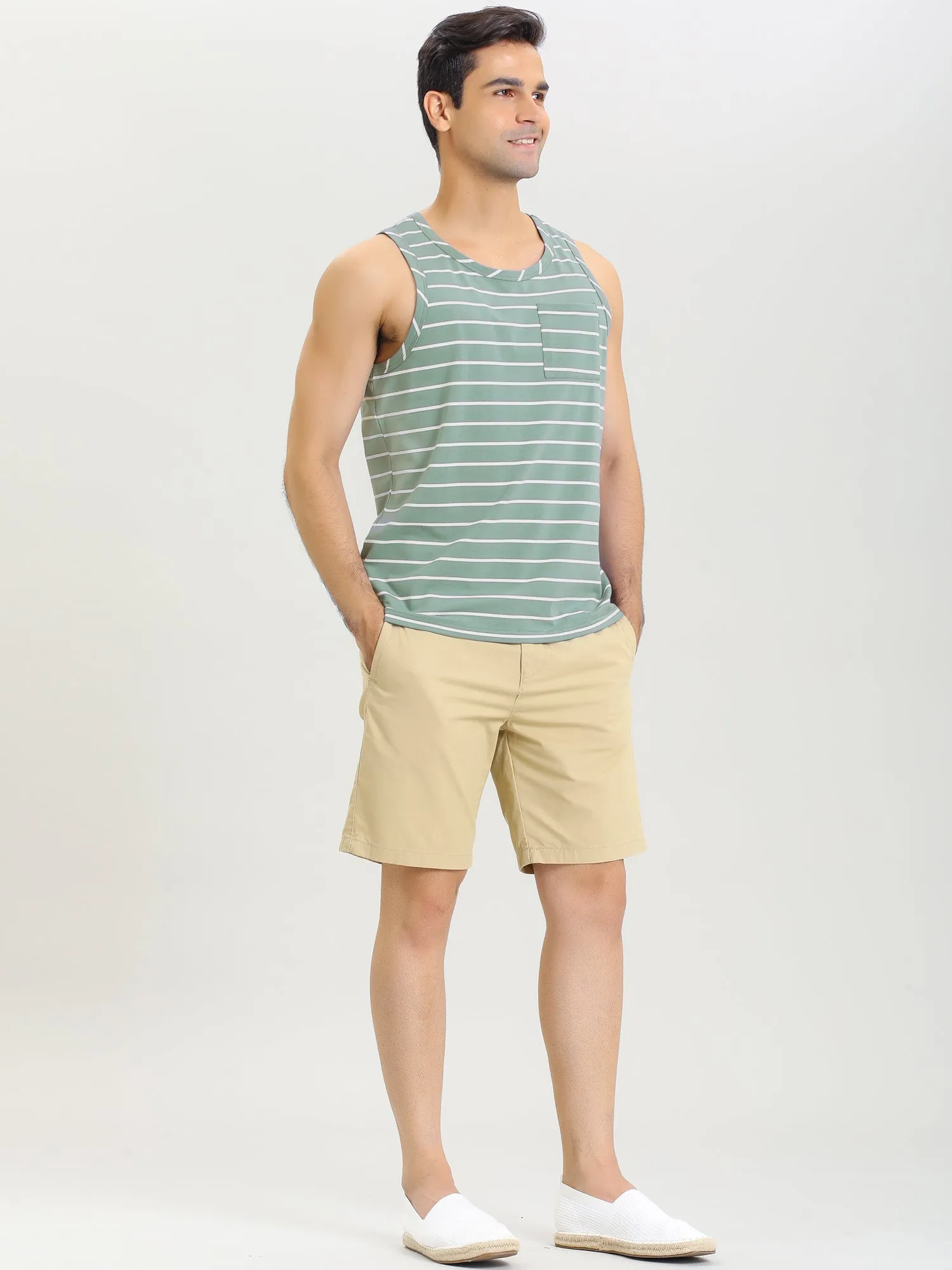 Basic Striped Crew Neck Sleeveless Vest Tank Top