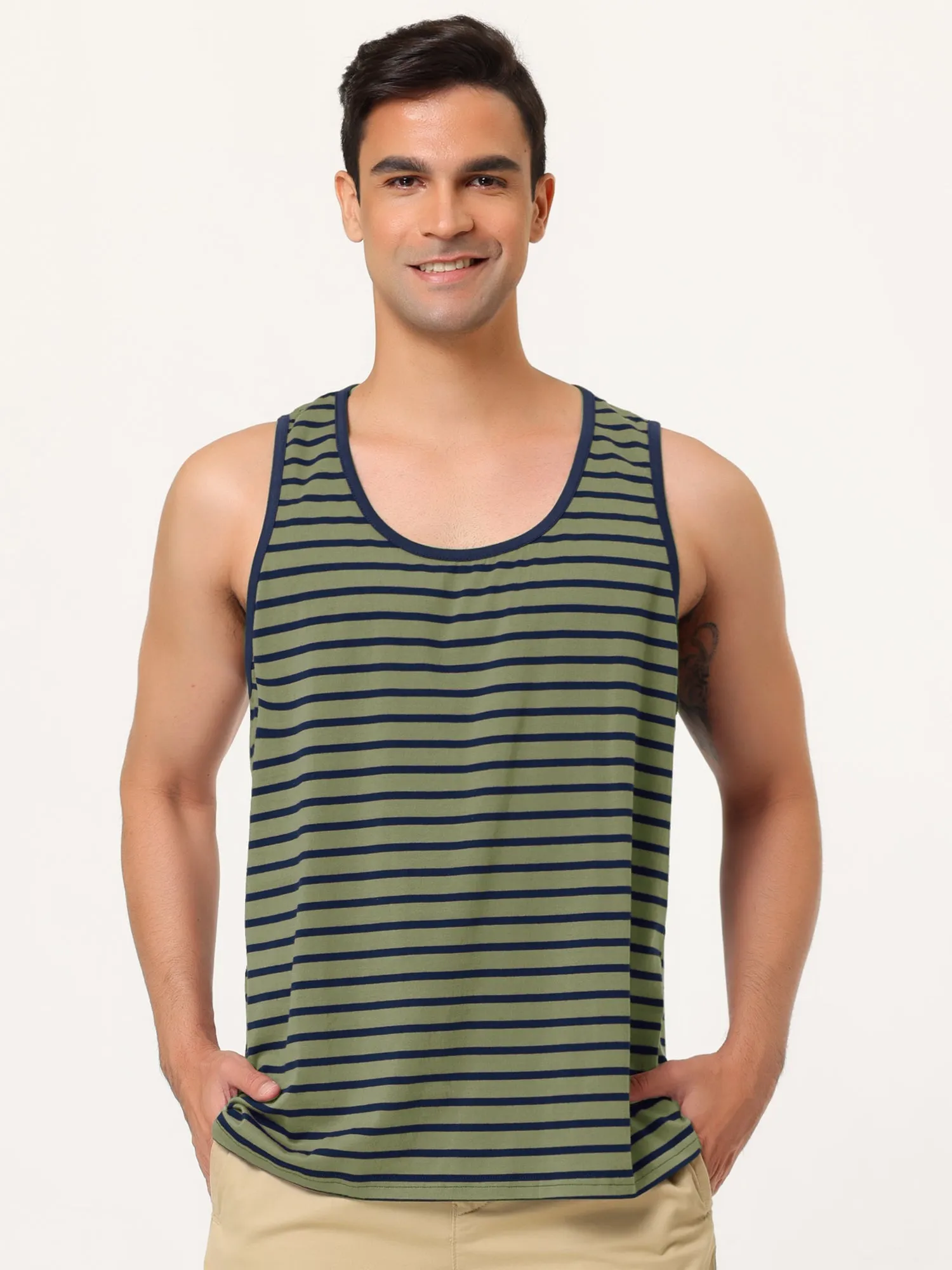 Basic Striped Crew Neck Sleeveless Vest Tank Top