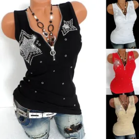 Casual Sexy Diamonds T Shirt Women Tank Top