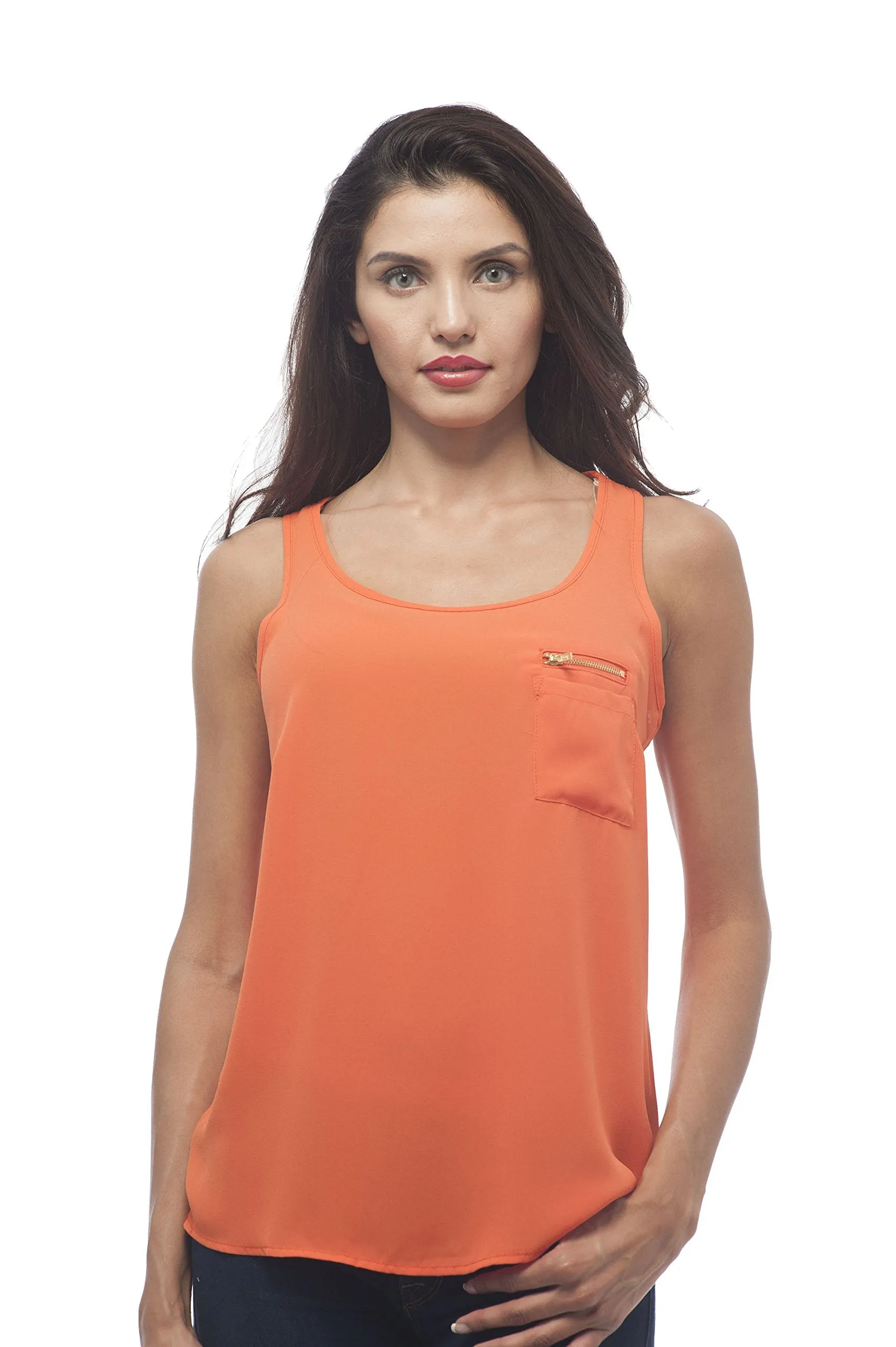 Chiffon basic tank top with pocket and zipper