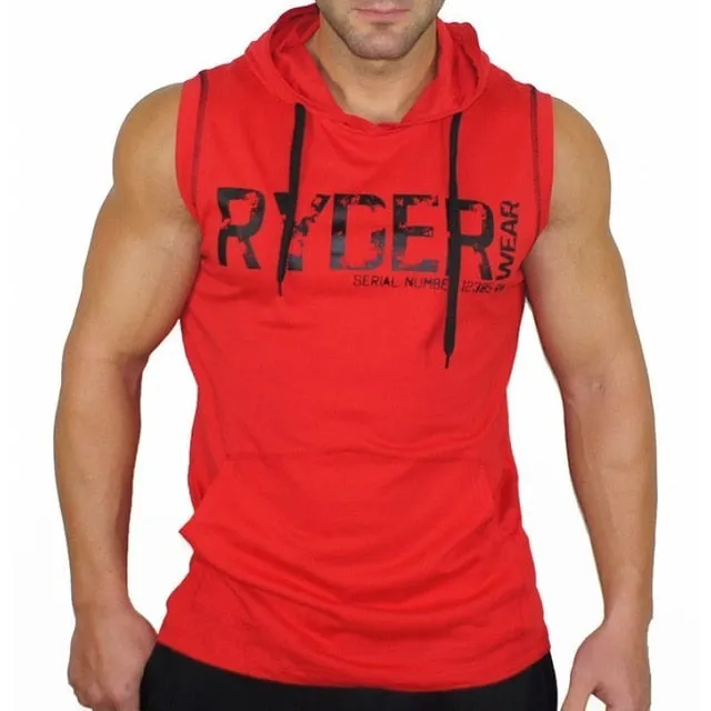 Mens summer sleeveless Hoodies mens fitness fashion Casual jacket Hooded Sweatshirts Bodybuilding Brand sportswear clothing