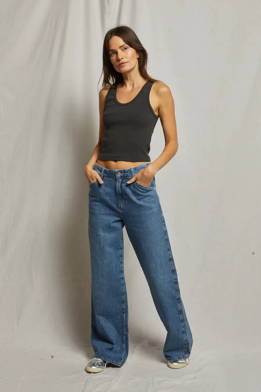 perfectwhitetee Blondie Structured Rib Bra Friendly Tank Top - Vintage Black