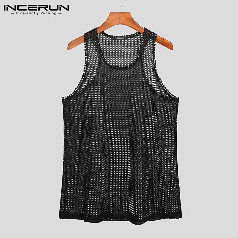 Voguable  Fashion America Style New Men's Sexy Mesh Sleeveless Vests See Through Breathable Leisure Wear Stretch Tank Tops S-5XL 7
